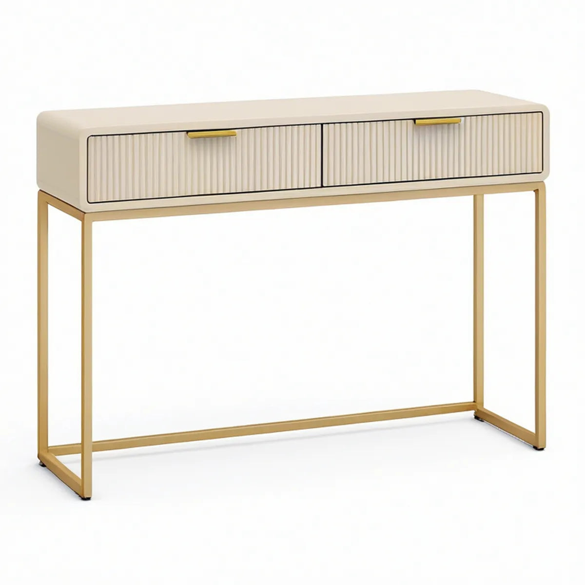 Consola de Entrada Retangular com 2 Gavetas, Bege e Dourado, 100 x 35 x 80 cm