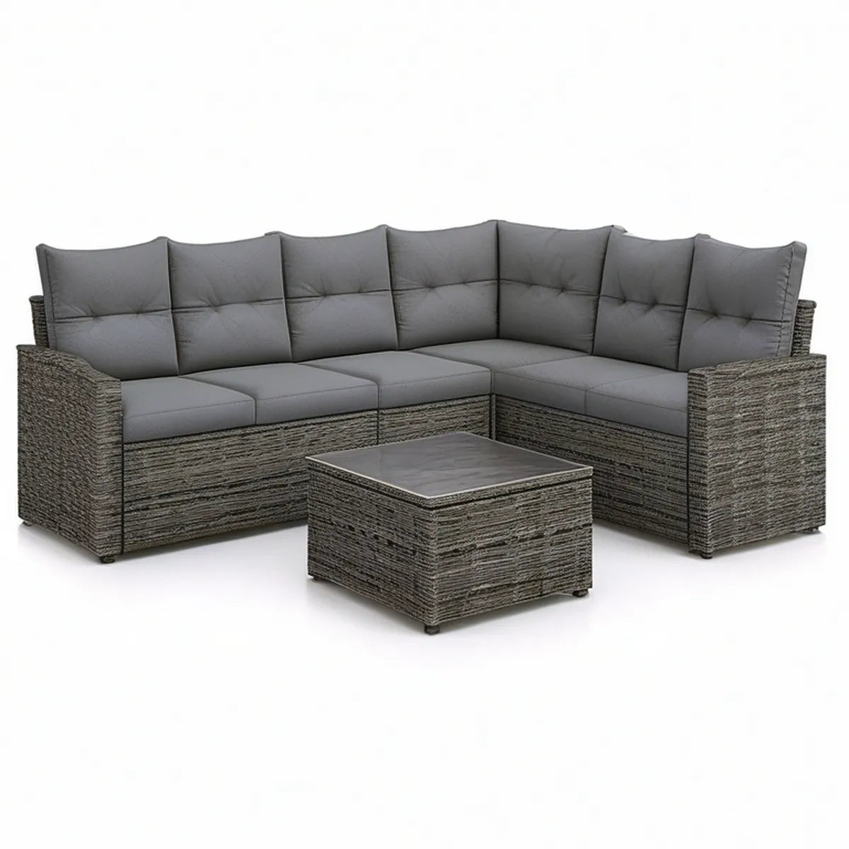 Sofá de Jardim Modular em L com Mesa de Centro 280 x 210 x 68 cm, Cinzento Escuro/Cinzento