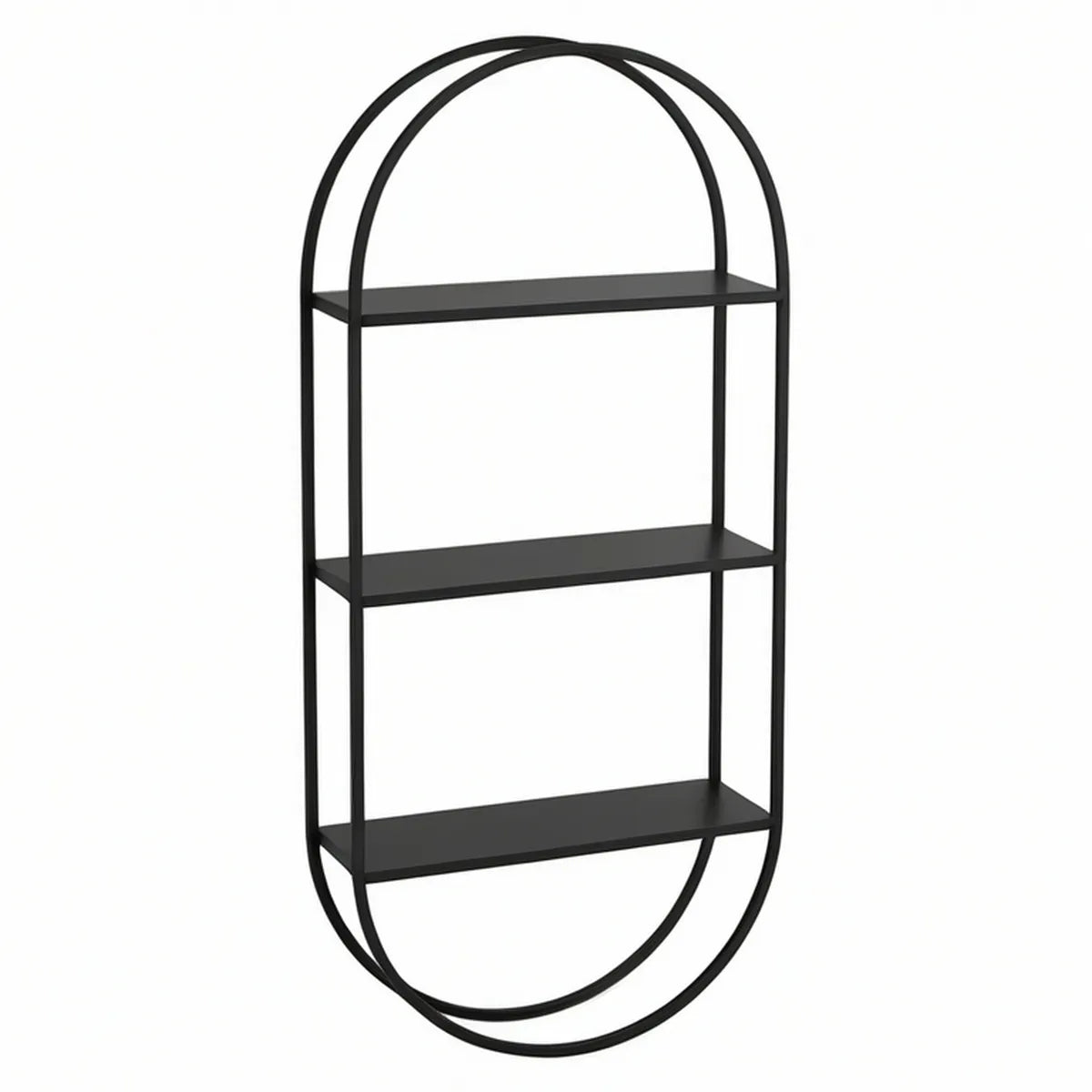 Estrutura Oval de Parede em Aço Preto com 3 Prateleiras, 60 x 20 x 120 cm