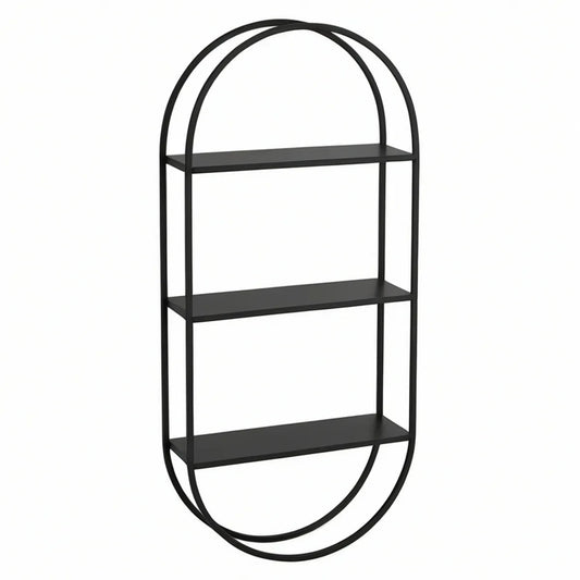 Estrutura Oval de Parede em Aço Preto com 3 Prateleiras, 60 x 20 x 120 cm