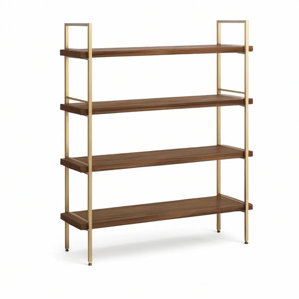 Estante Retangular de 4 Prateleiras em MDF e Aço, 80 x 35 x 160 cm, Castanho Nogueira e Dourado