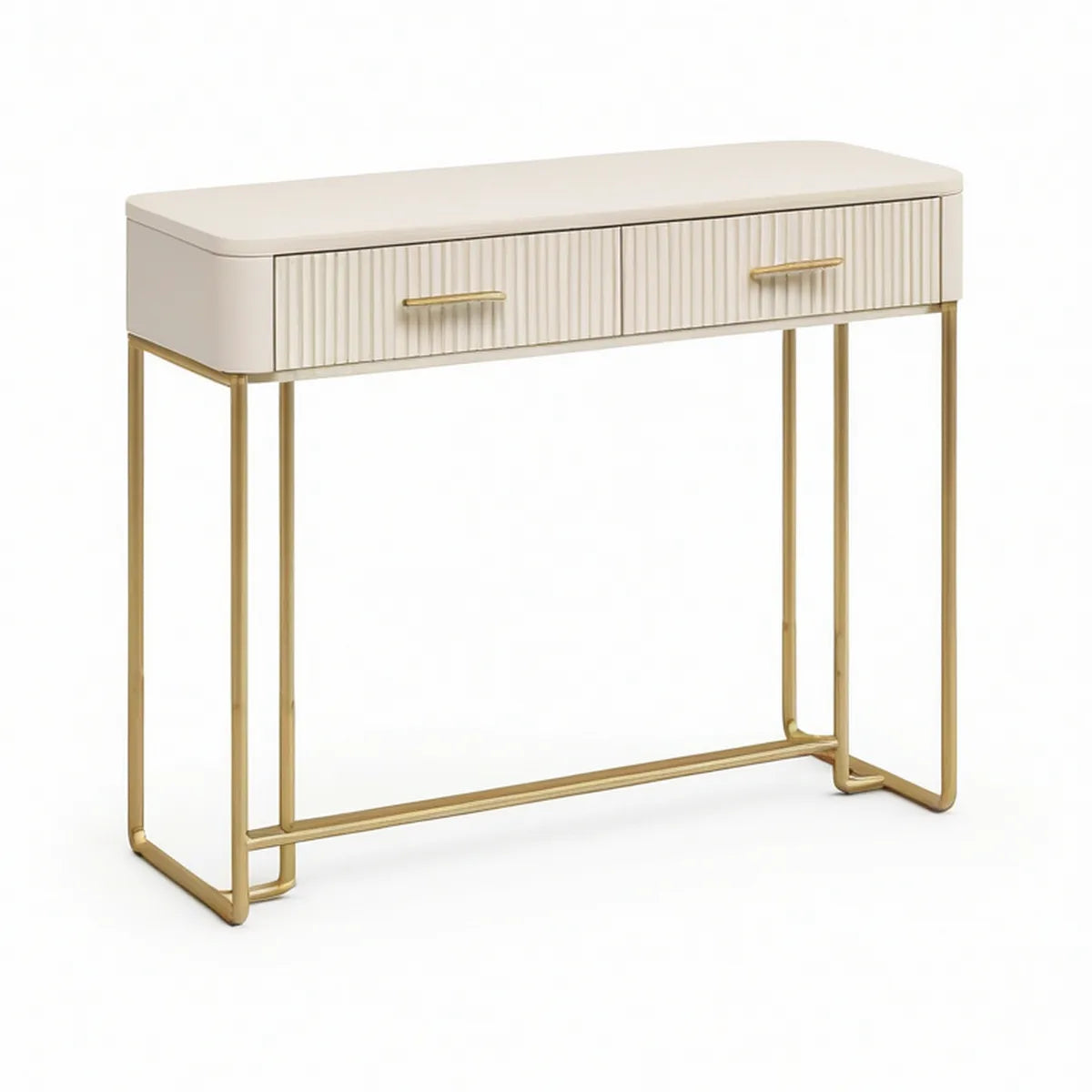 Consola de Entrada Retangular com 2 Gavetas em MDF Branco e Aço Dourado, 100 x 30 x 80 cm