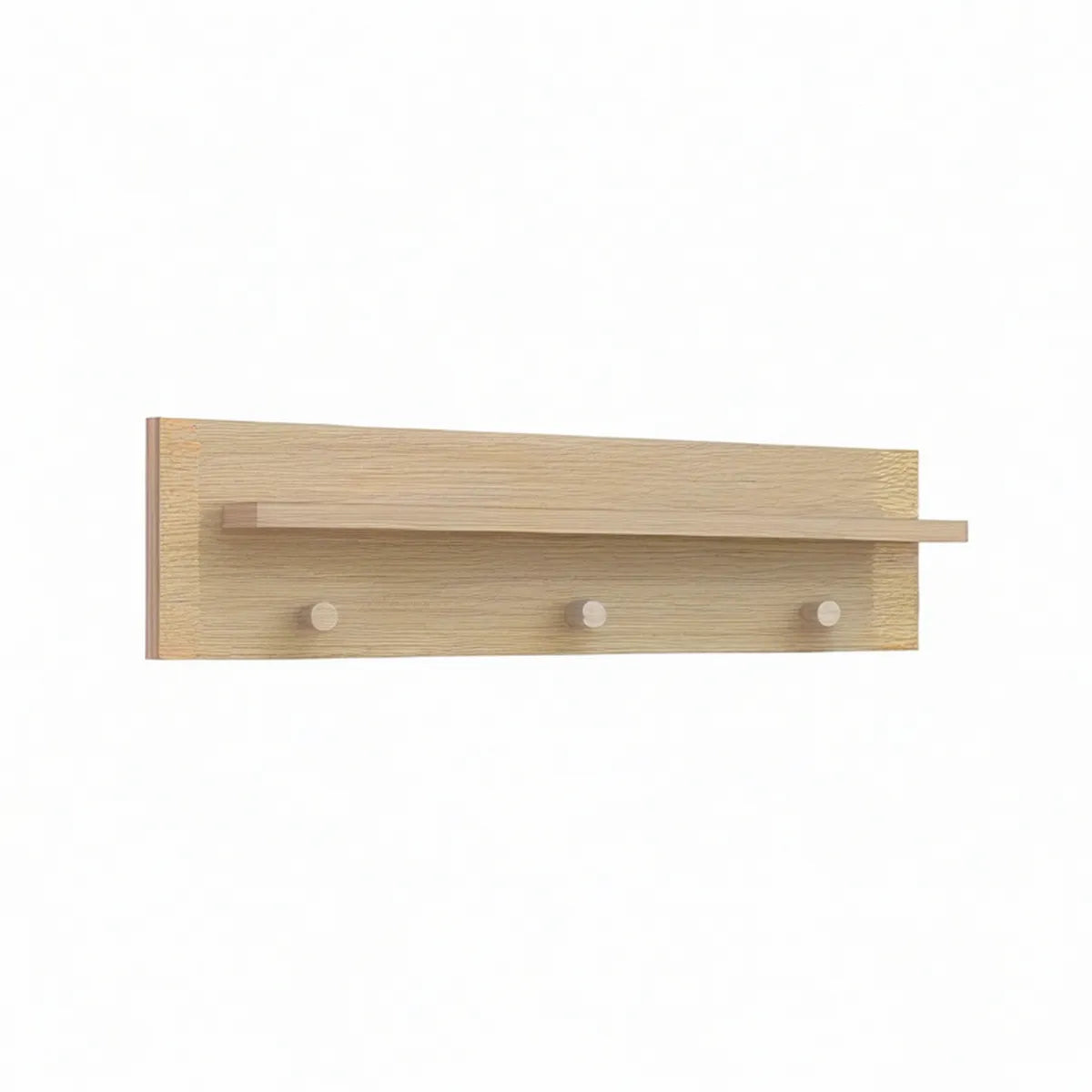 Prateleira de Parede em MDF Folheado a Carvalho com 3 Ganchos, 80 x 20 x 12 cm, Natural
