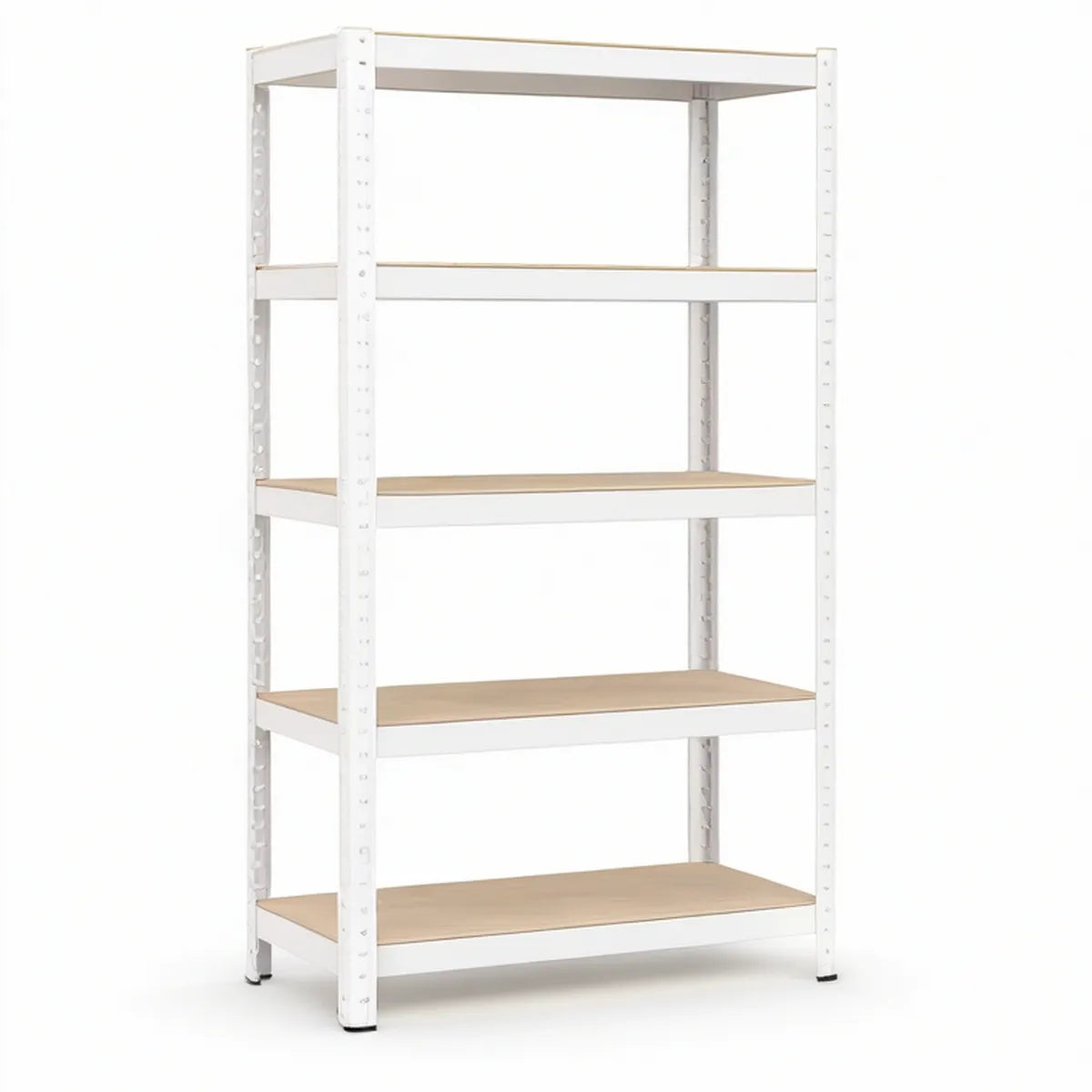 Estante de Arrumação com 5 Prateleiras em Aço e MDF Branco e Madeira Natural, 85 x 40 x 190 cm