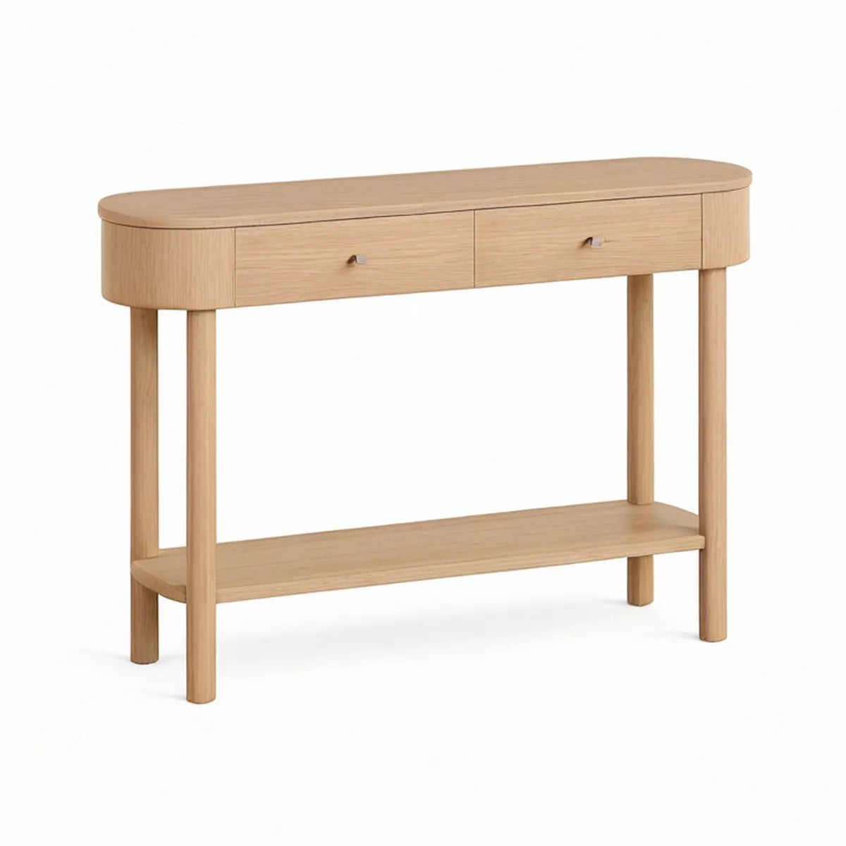 Consola de Entrada Oval com 2 Gavetas e Prateleira, 120 x 35 x 80 cm, Carvalho Natural
