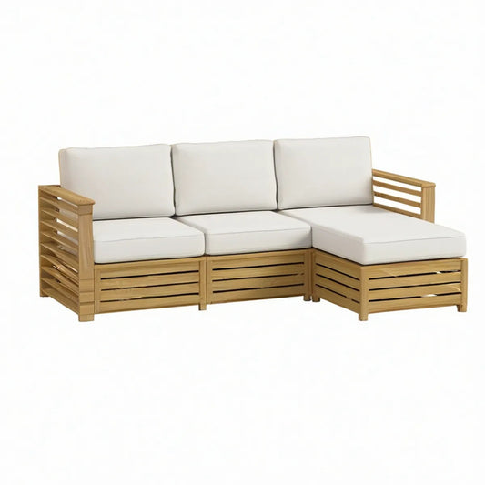 Sofá de Jardim Modular em L 208 x 140 x 60 cm em Madeira Maciça de Acácia Castanho Natural e Bege
