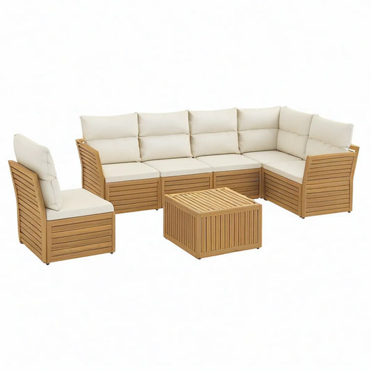 Conjunto Modular de Jardim em Madeira de Acácia Castanho e Bege, 225 x 150 x 70 cm