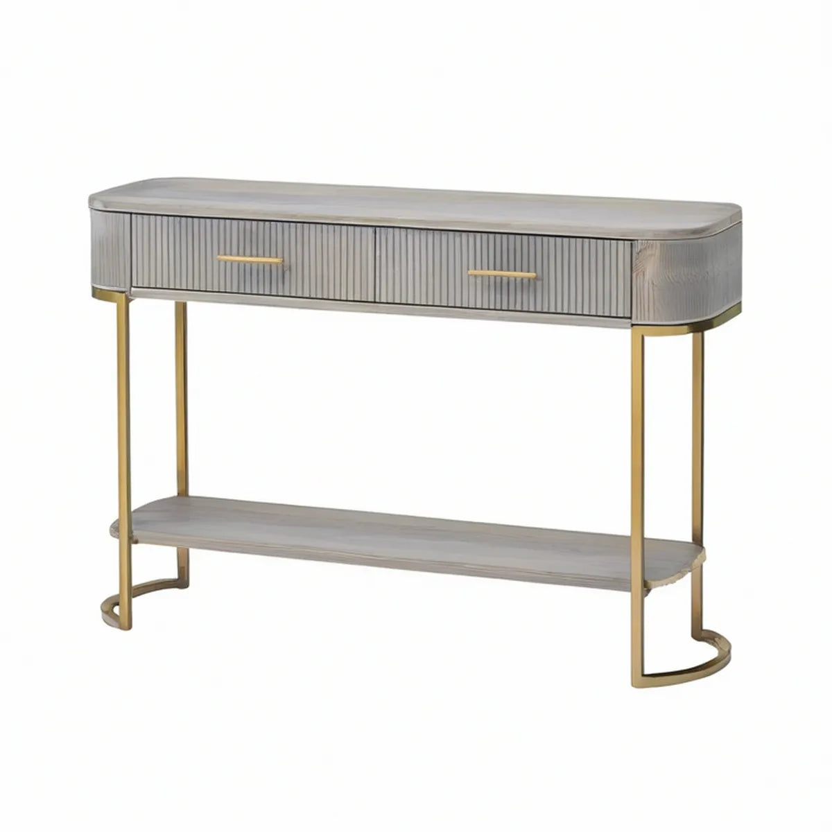 Consola de Entrada com 2 Gavetas e Prateleira em Cinzento e Dourado, 120 x 35 x 80 cm